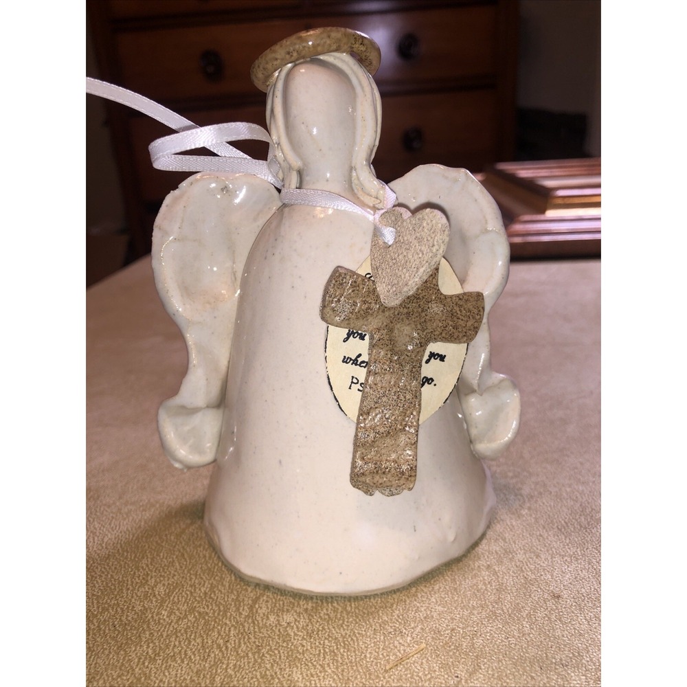 Raku‎ Pottery Statue Angel Figure Cross Heart Scripture Artist P Stephens 2012